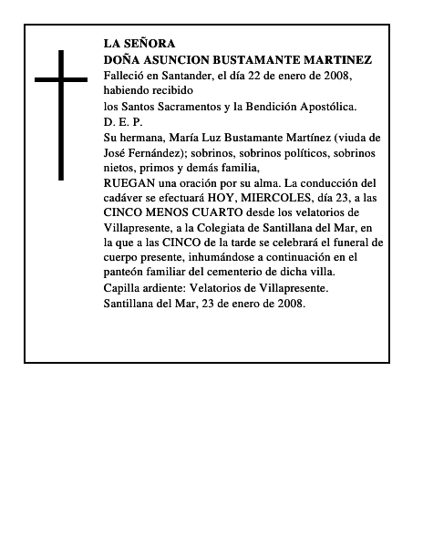 DOÑA ASUNCION BUSTAMANTE MARTINEZ