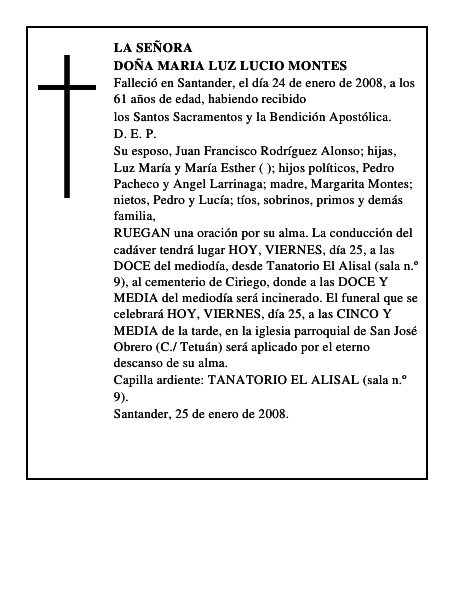 DOÑA MARIA LUZ LUCIO MONTES