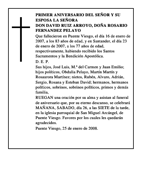 DON DAVID RUIZ ARROYO, DOÑA ROSARIO FERNANDEZ PELAYO