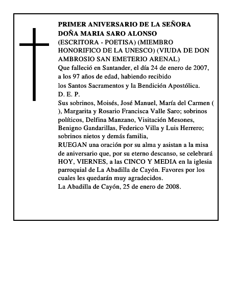 DOÑA MARIA SARO ALONSO
