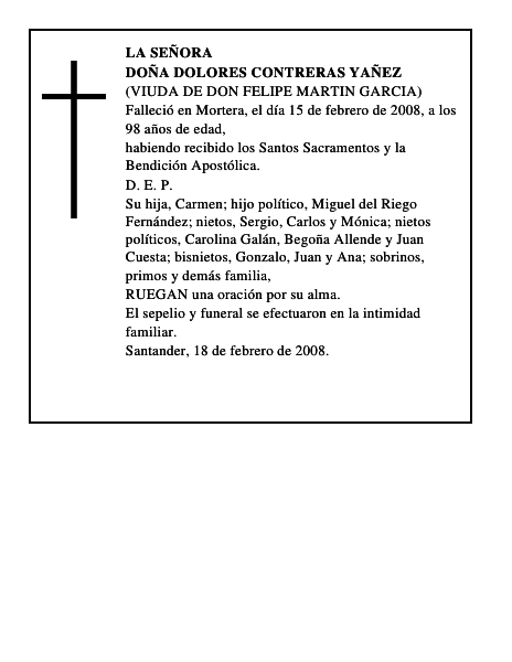 DOÑA DOLORES CONTRERAS YAÑEZ