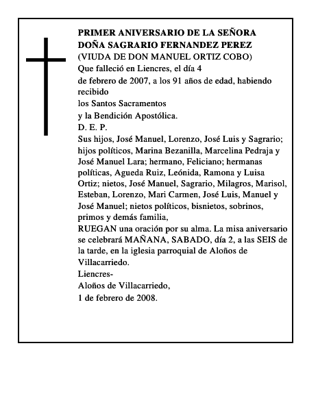 DOÑA SAGRARIO FERNANDEZ PEREZ