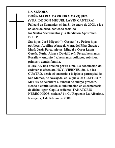 DOÑA MARIA CARREIRA VAZQUEZ
