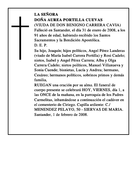DOÑA AUREA PORTILLA CUEVAS
