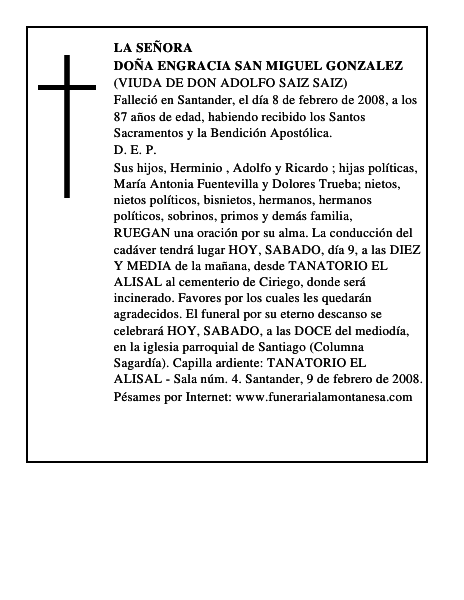 DOÑA ENGRACIA SAN MIGUEL GONZALEZ