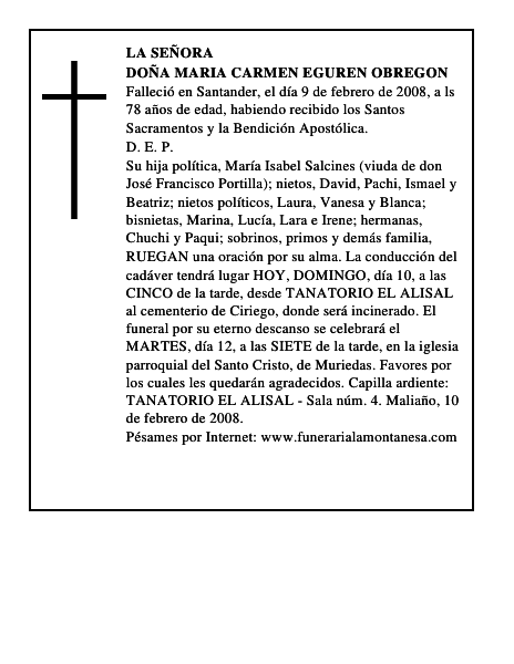 DOÑA MARIA CARMEN EGUREN OBREGON