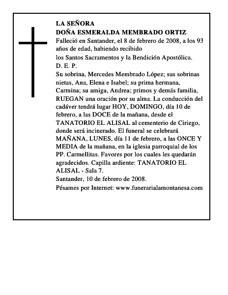 DOÑA ESMERALDA MEMBRADO ORTIZ