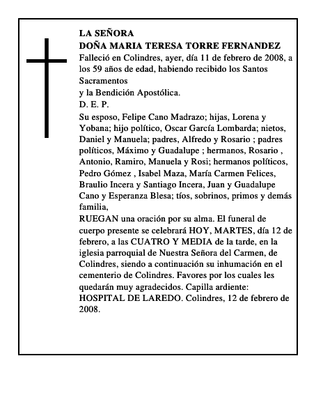 DOÑA MARIA TERESA TORRE FERNANDEZ