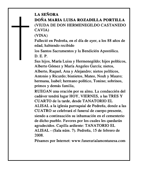 DOÑA MARIA LUISA ROZADILLA PORTILLA