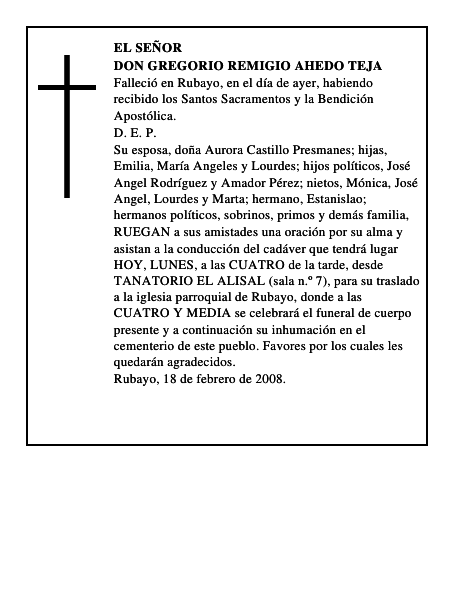 DON GREGORIO REMIGIO AHEDO TEJA