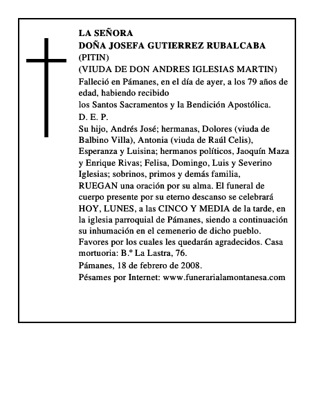 DOÑA JOSEFA GUTIERREZ RUBALCABA