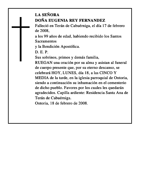 DOÑA EUGENIA REY FERNANDEZ