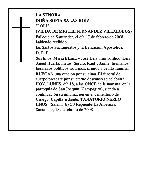DOÑA SOFIA SALAS ROIZ
