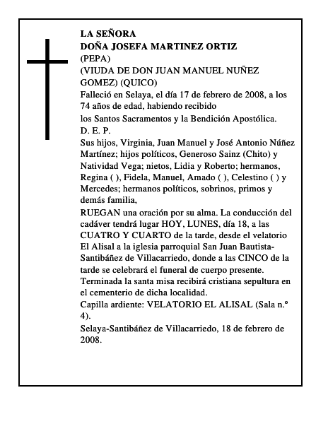 DOÑA JOSEFA MARTINEZ ORTIZ
