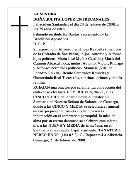 DOÑA JULITA LOPEZ ENTRECANALES