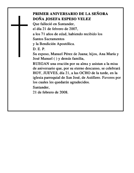 DOÑA JOSEFA ESPESO VELEZ
