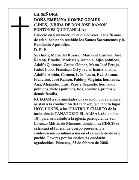 DOÑA EMELINA GOMEZ GOMEZ