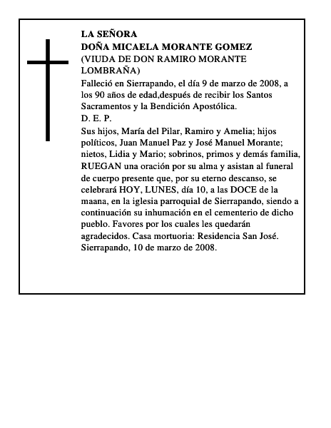 DOÑA MICAELA MORANTE GOMEZ