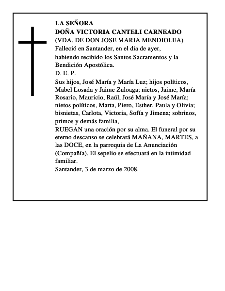 DOÑA VICTORIA CANTELI CARNEADO