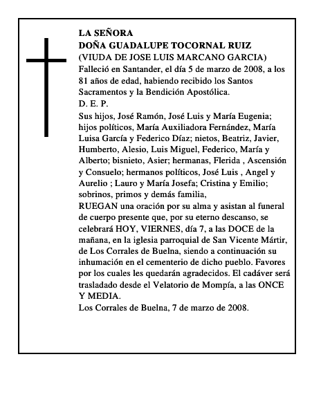 DOÑA GUADALUPE TOCORNAL RUIZ