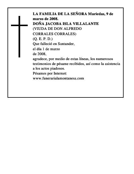 DOÑA JACOBA ISLA VILLALANTE