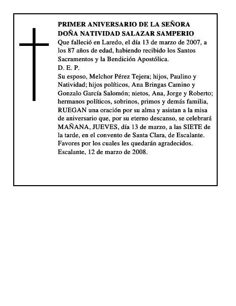 DOÑA NATIVIDAD SALAZAR SAMPERIO