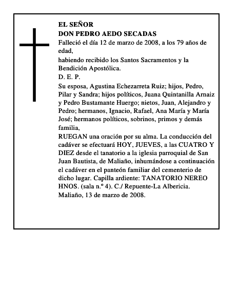 DON PEDRO AEDO SECADAS