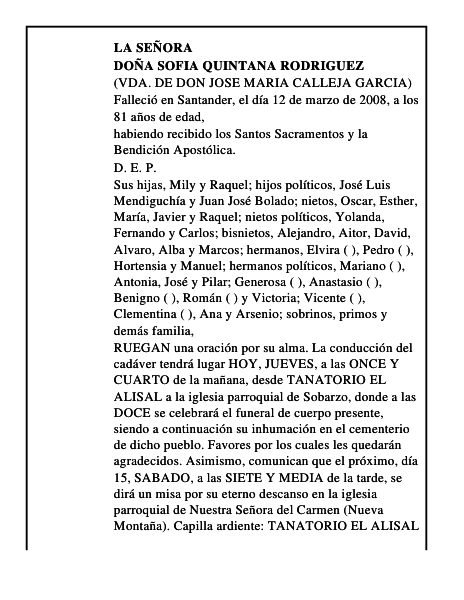 DOÑA SOFIA QUINTANA RODRIGUEZ