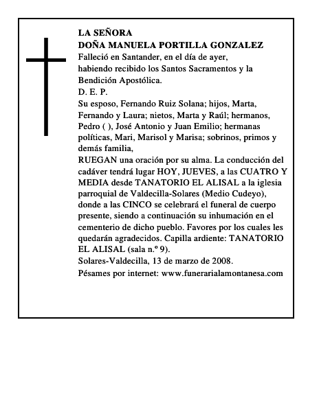 DOÑA MANUELA PORTILLA GONZALEZ