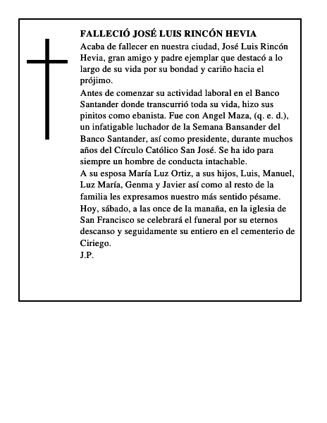 Falleció José Luis Rincón Hevia
