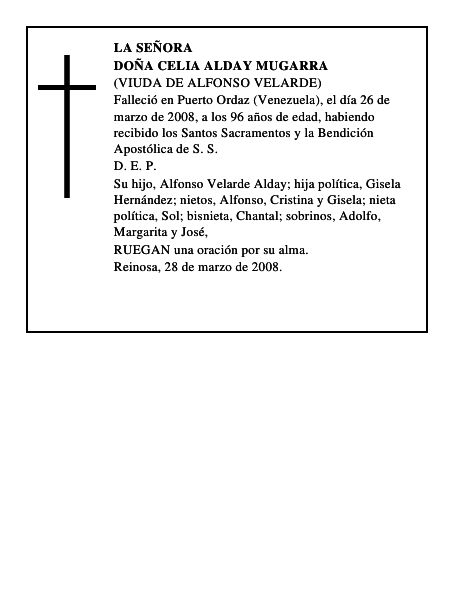 DOÑA CELIA ALDAY MUGARRA