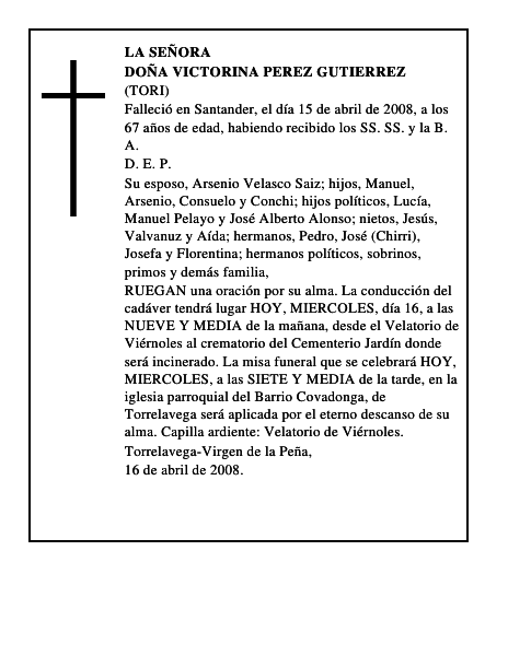 DOÑA VICTORINA PEREZ GUTIERREZ