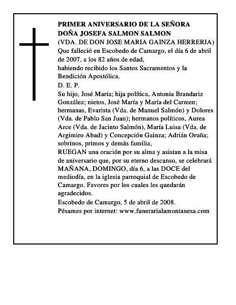 DOÑA JOSEFA SALMON SALMON