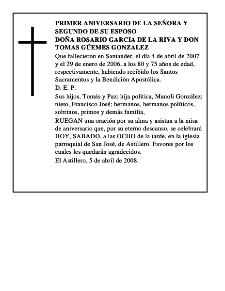 DOÑA ROSARIO GARCIA DE LA RIVA y DON TOMAS GÜEMES GONZALEZ