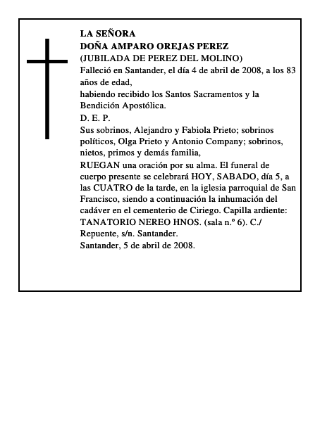 DOÑA AMPARO OREJAS PEREZ
