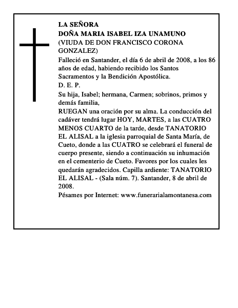 DOÑA MARIA ISABEL IZA UNAMUNO