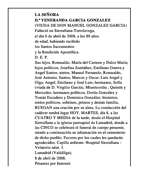 D.ª VENERANDA GARCIA GONZALEZ