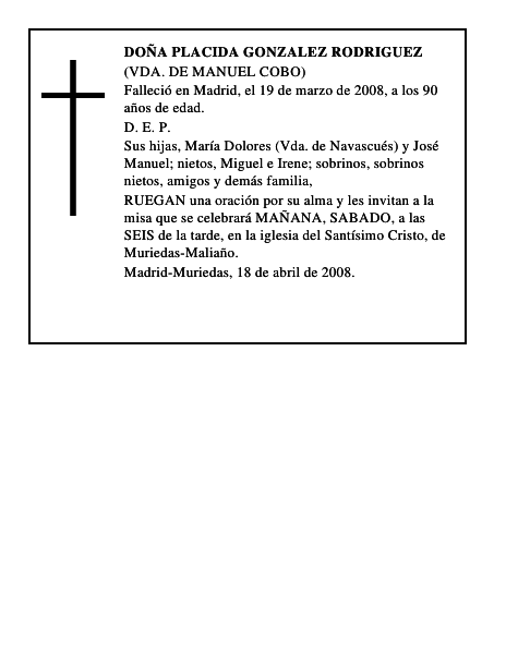 DOÑA PLACIDA GONZALEZ RODRIGUEZ