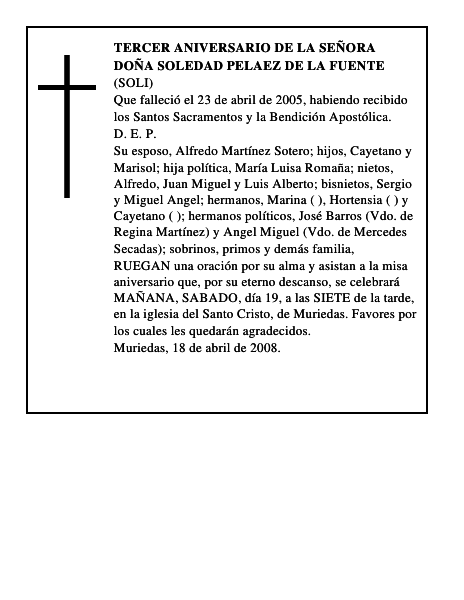 DOÑA SOLEDAD PELAEZ DE LA FUENTE