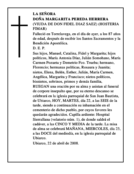 DOÑA MARGARITA PEREDA HERRERA