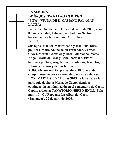 DOÑA JOSEFA FALAGAN DIEGO