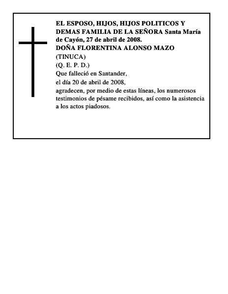 DOÑA FLORENTINA ALONSO MAZO