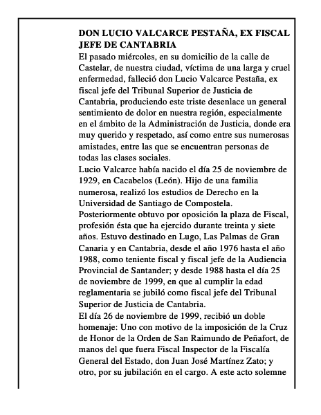 Don Lucio Valcarce Pestaña, ex fiscal jefe de Cantabria