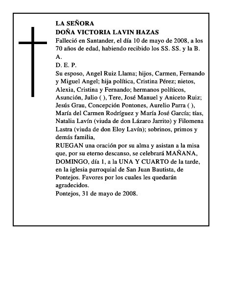 DOÑA VICTORIA LAVIN HAZAS