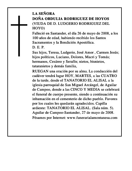 DOÑA OBDULIA RODRIGUEZ DE HOYOS
