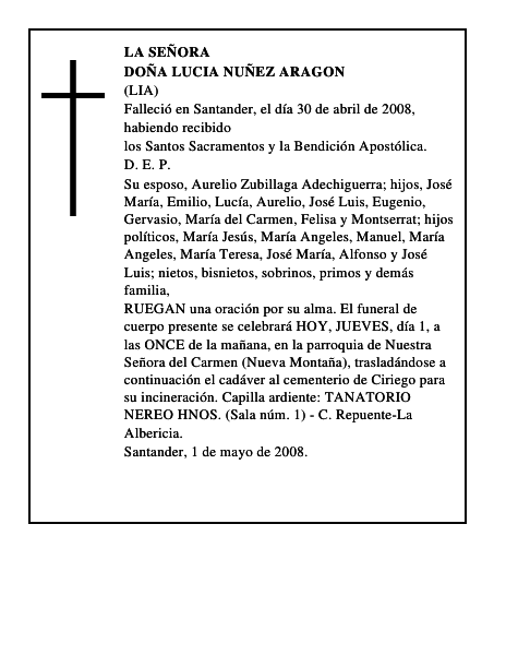 DOÑA LUCIA NUÑEZ ARAGON