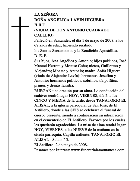 DOÑA ANGELICA LAVIN HIGUERA