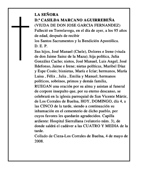 D.ª CASILDA MARCANO AGUIRREBEÑA
