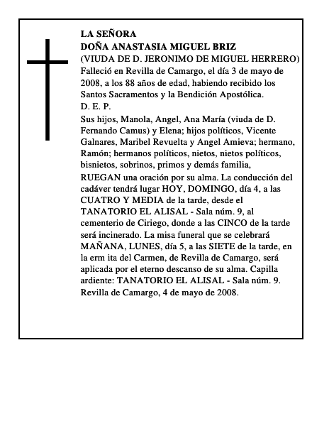 DOÑA ANASTASIA MIGUEL BRIZ