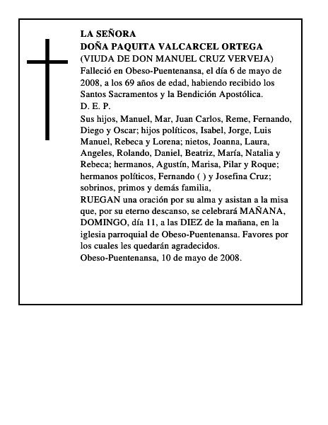 DOÑA PAQUITA VALCARCEL ORTEGA